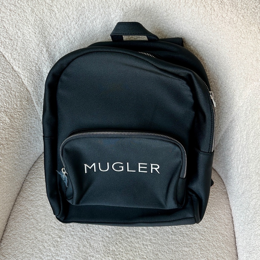 NEW Mugler Black Neoprene Backpack with Silver Tone Accents + Logo - Picture 4 of 15